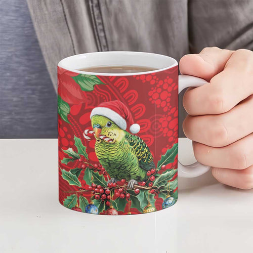 Aussie Green Budgerigar Ceramic Mug Aboriginal Inspired Christmas - Aussie Hoodie