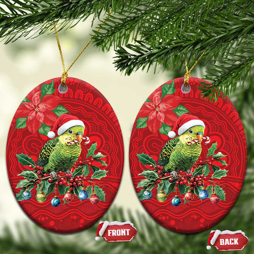 Aussie Green Budgerigar Ceramic Ornament Aboriginal Inspired Christmas - Aussie Hoodie