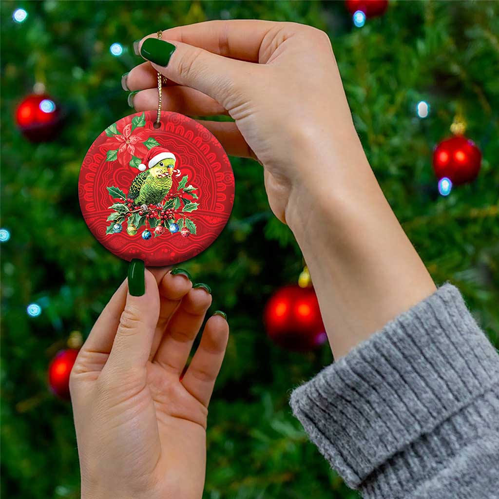 Aussie Green Budgerigar Ceramic Ornament Aboriginal Inspired Christmas - Aussie Hoodie
