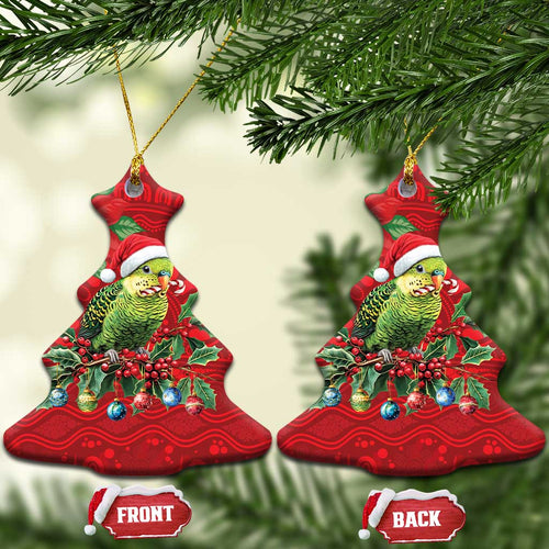 Aussie Green Budgerigar Ceramic Ornament Aboriginal Inspired Christmas - Aussie Hoodie