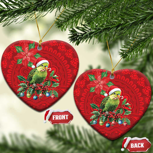 Aussie Green Budgerigar Ceramic Ornament Aboriginal Inspired Christmas - Aussie Hoodie