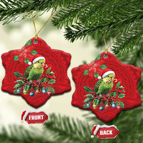 Aussie Green Budgerigar Ceramic Ornament Aboriginal Inspired Christmas - Aussie Hoodie