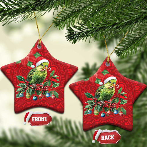 Aussie Green Budgerigar Ceramic Ornament Aboriginal Inspired Christmas - Aussie Hoodie