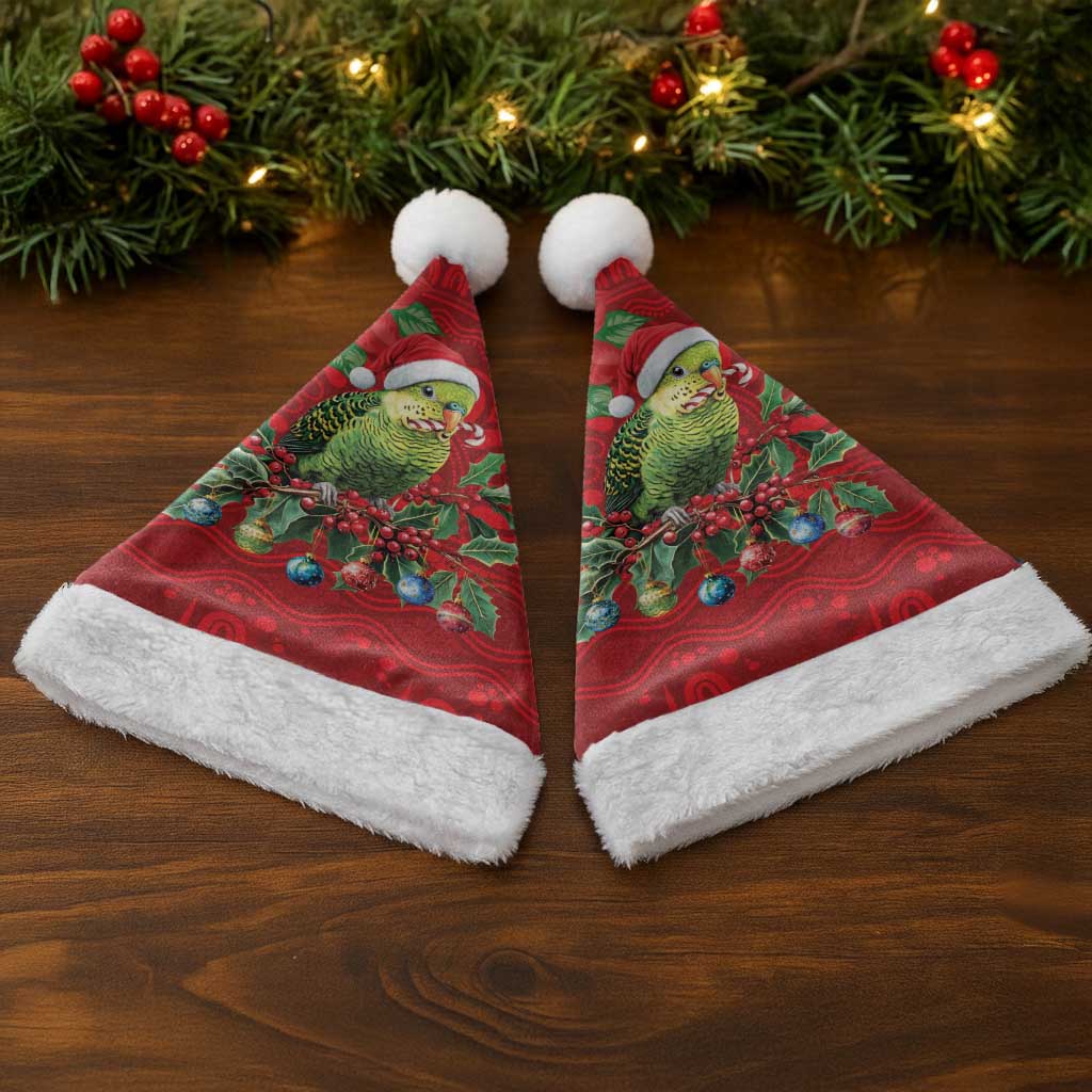 Aussie Green Budgerigar Christmas Santa Hat Aboriginal Inspired Christmas - Aussie Hoodie