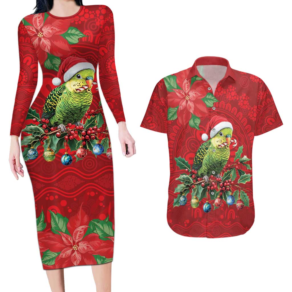 Aussie Green Budgerigar Couples Matching Long Sleeve Bodycon Dress and Hawaiian Shirt Aboriginal Inspired Christmas - Aussie Hoodie