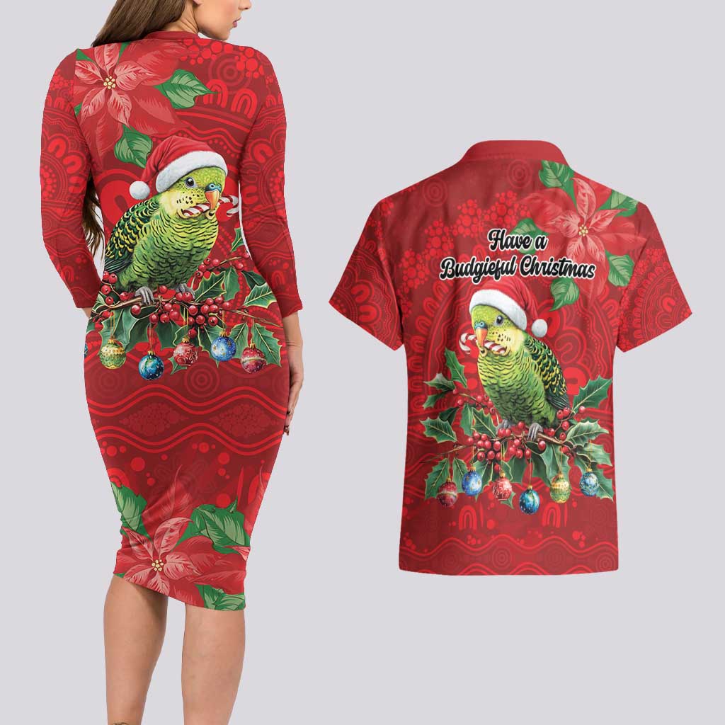 Aussie Green Budgerigar Couples Matching Long Sleeve Bodycon Dress and Hawaiian Shirt Aboriginal Inspired Christmas - Aussie Hoodie