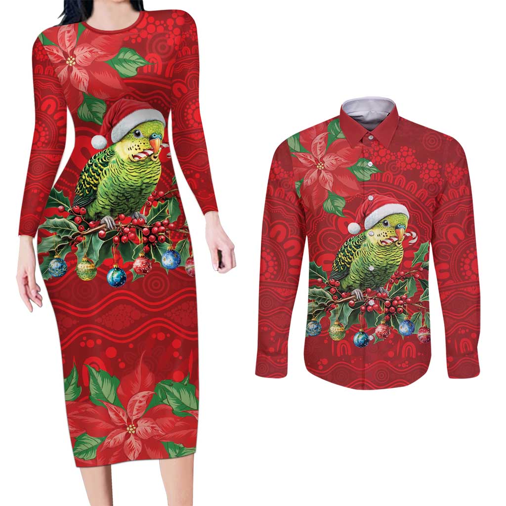 Aussie Green Budgerigar Couples Matching Long Sleeve Bodycon Dress and Long Sleeve Button Shirt Aboriginal Inspired Christmas - Aussie Hoodie