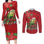 Aussie Green Budgerigar Couples Matching Long Sleeve Bodycon Dress and Long Sleeve Button Shirt Aboriginal Inspired Christmas - Aussie Hoodie