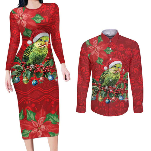 Aussie Green Budgerigar Couples Matching Long Sleeve Bodycon Dress and Long Sleeve Button Shirt Aboriginal Inspired Christmas - Aussie Hoodie
