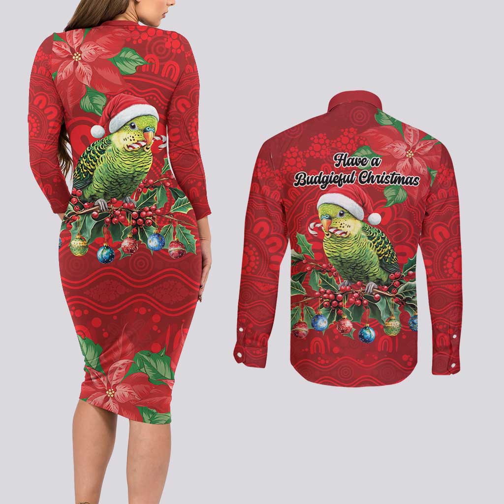 Aussie Green Budgerigar Couples Matching Long Sleeve Bodycon Dress and Long Sleeve Button Shirt Aboriginal Inspired Christmas - Aussie Hoodie