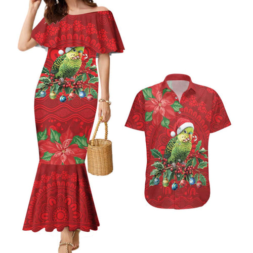 Aussie Green Budgerigar Couples Matching Mermaid Dress and Hawaiian Shirt Aboriginal Inspired Christmas - Aussie Hoodie