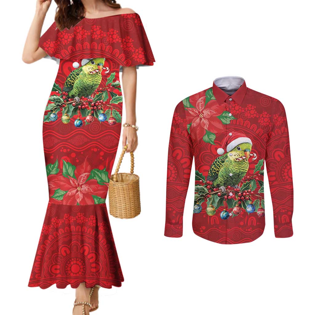 Aussie Green Budgerigar Couples Matching Mermaid Dress and Long Sleeve Button Shirt Aboriginal Inspired Christmas - Aussie Hoodie