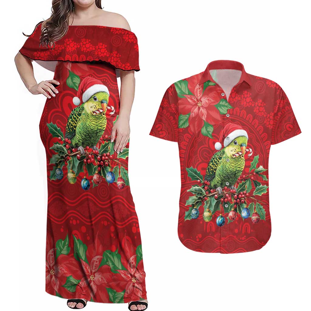 Aussie Green Budgerigar Couples Matching Off Shoulder Maxi Dress and Hawaiian Shirt Aboriginal Inspired Christmas - Aussie Hoodie
