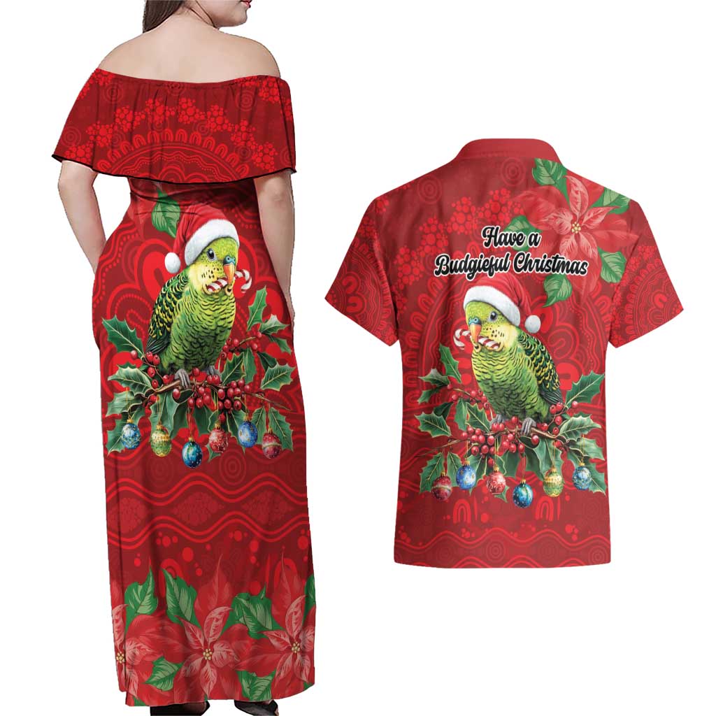 Aussie Green Budgerigar Couples Matching Off Shoulder Maxi Dress and Hawaiian Shirt Aboriginal Inspired Christmas - Aussie Hoodie
