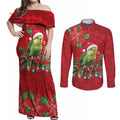 Aussie Green Budgerigar Couples Matching Off Shoulder Maxi Dress and Long Sleeve Button Shirt Aboriginal Inspired Christmas - Aussie Hoodie