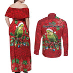 Aussie Green Budgerigar Couples Matching Off Shoulder Maxi Dress and Long Sleeve Button Shirt Aboriginal Inspired Christmas - Aussie Hoodie