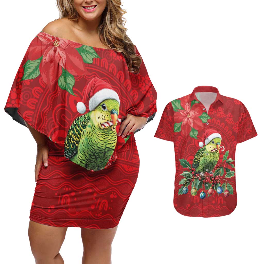 Aussie Green Budgerigar Couples Matching Off Shoulder Short Dress and Hawaiian Shirt Aboriginal Inspired Christmas - Aussie Hoodie