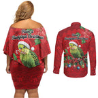 Aussie Green Budgerigar Couples Matching Off Shoulder Short Dress and Long Sleeve Button Shirt Aboriginal Inspired Christmas - Aussie Hoodie
