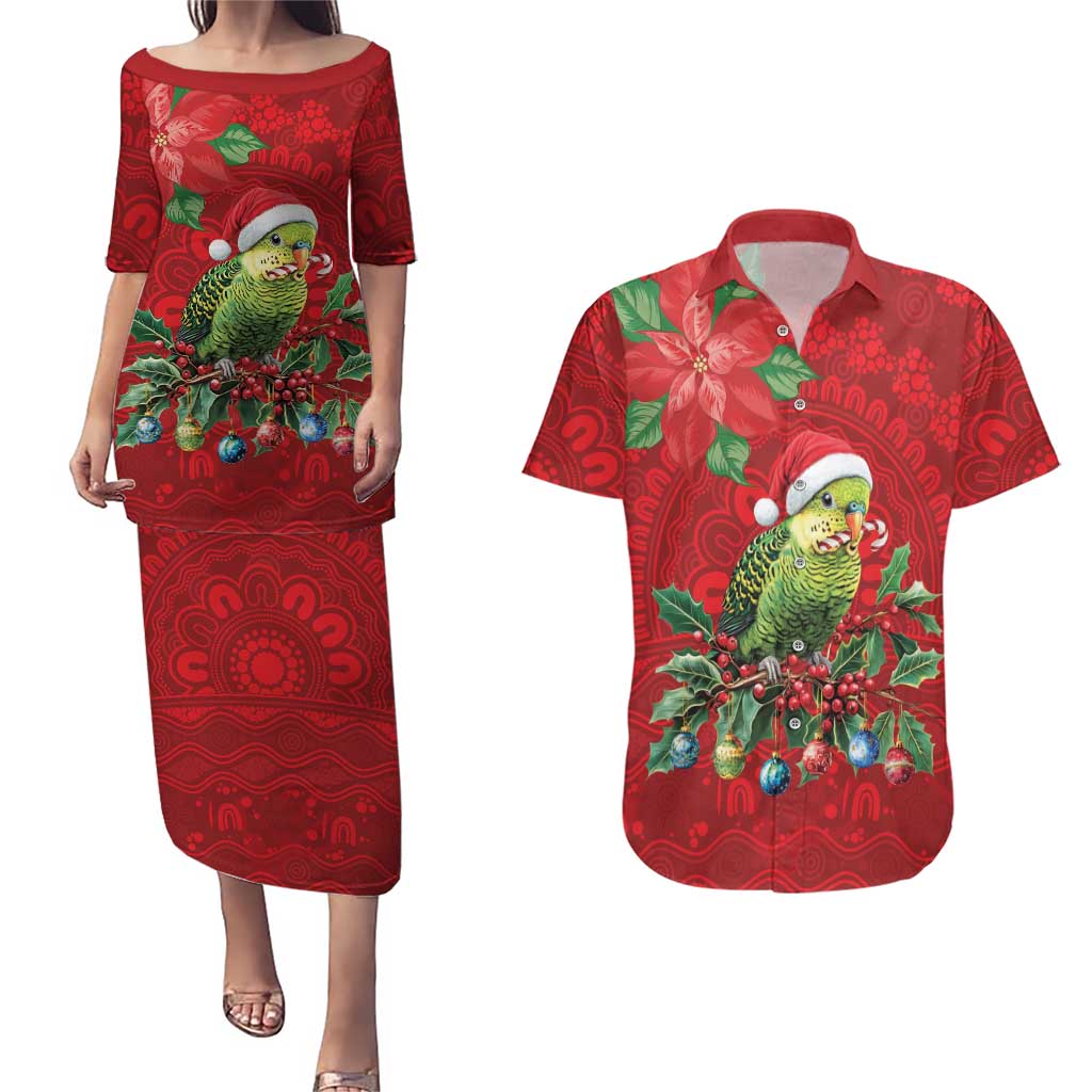 Aussie Green Budgerigar Couples Matching Puletasi and Hawaiian Shirt Aboriginal Inspired Christmas - Aussie Hoodie