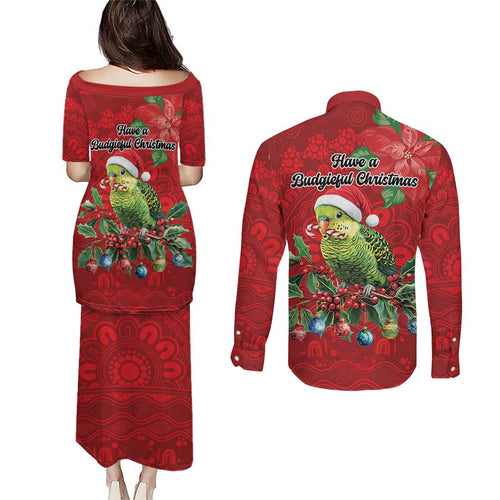 Aussie Green Budgerigar Couples Matching Puletasi and Long Sleeve Button Shirt Aboriginal Inspired Christmas - Aussie Hoodie