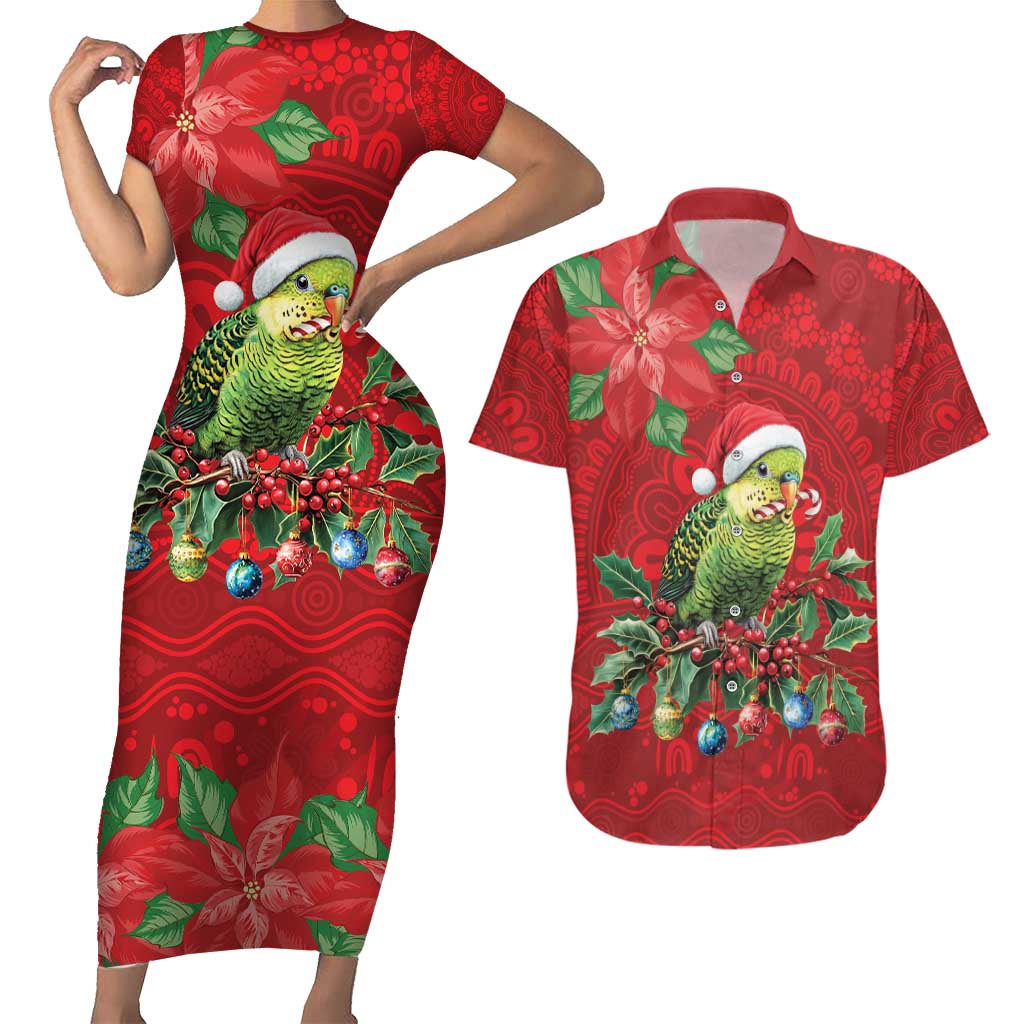 Aussie Green Budgerigar Couples Matching Short Sleeve Bodycon Dress and Hawaiian Shirt Aboriginal Inspired Christmas - Aussie Hoodie