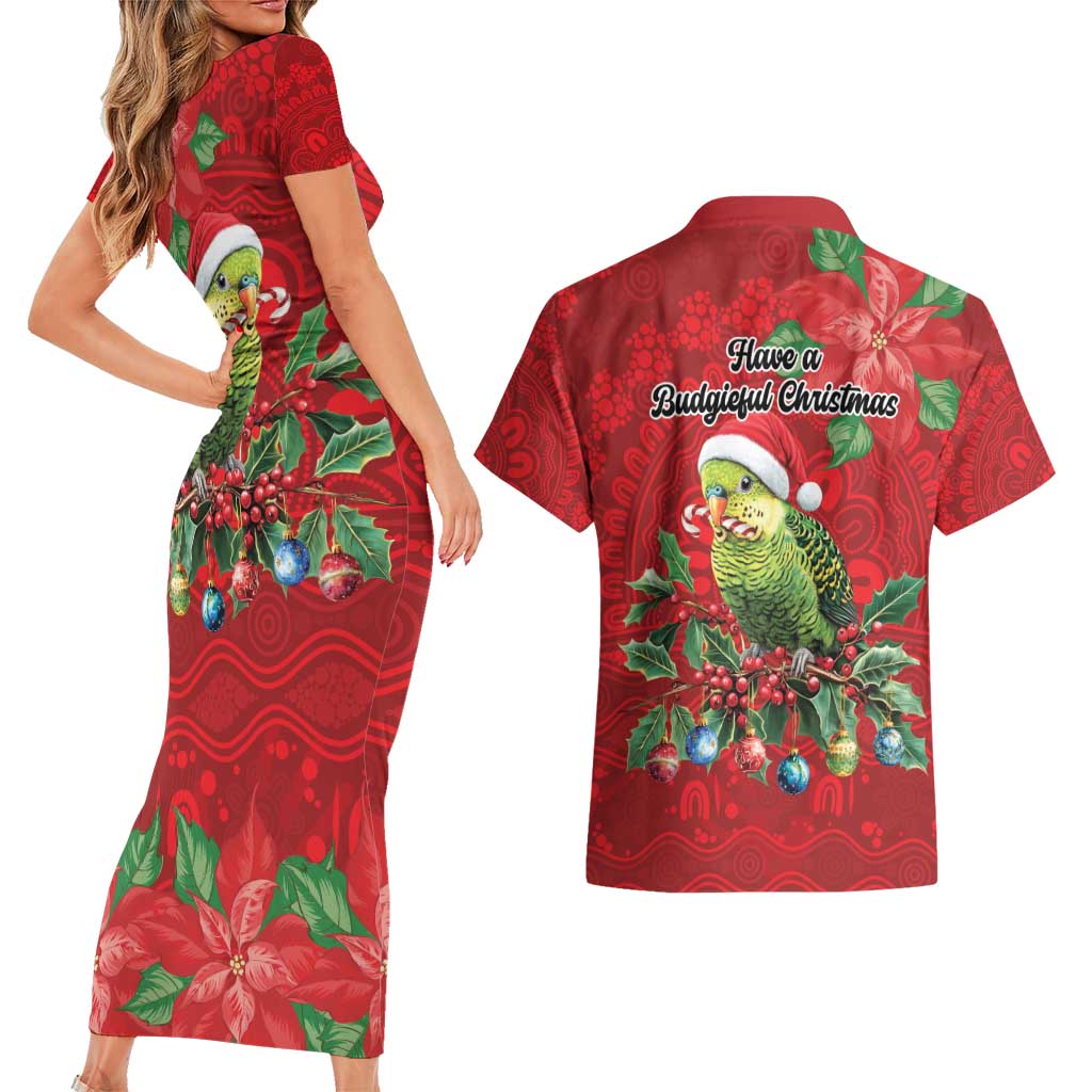 Aussie Green Budgerigar Couples Matching Short Sleeve Bodycon Dress and Hawaiian Shirt Aboriginal Inspired Christmas - Aussie Hoodie