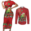 Aussie Green Budgerigar Couples Matching Short Sleeve Bodycon Dress and Long Sleeve Button Shirt Aboriginal Inspired Christmas - Aussie Hoodie