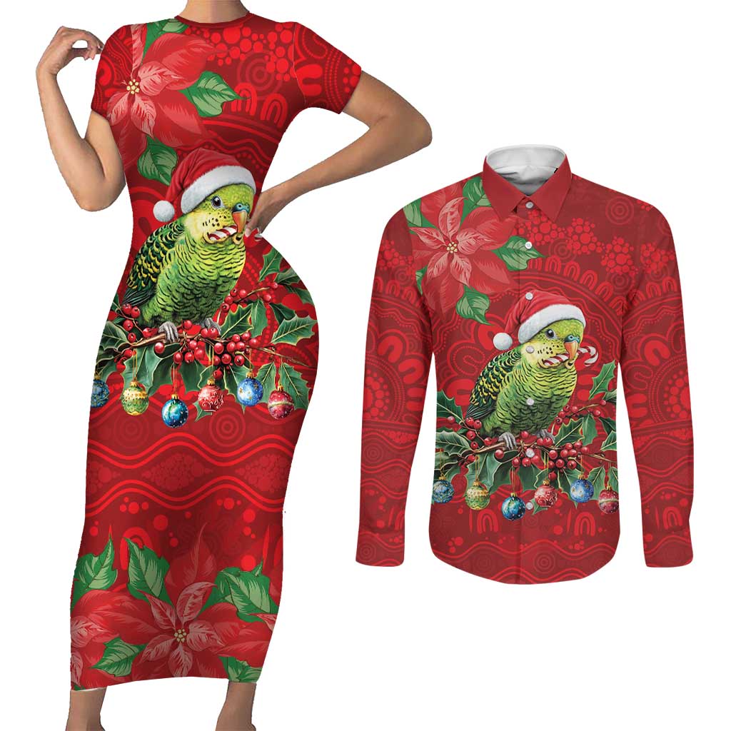Aussie Green Budgerigar Couples Matching Short Sleeve Bodycon Dress and Long Sleeve Button Shirt Aboriginal Inspired Christmas - Aussie Hoodie