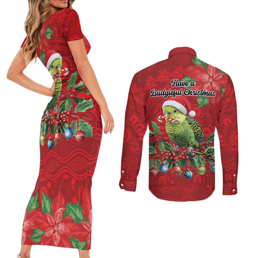 Aussie Green Budgerigar Couples Matching Short Sleeve Bodycon Dress and Long Sleeve Button Shirt Aboriginal Inspired Christmas - Aussie Hoodie