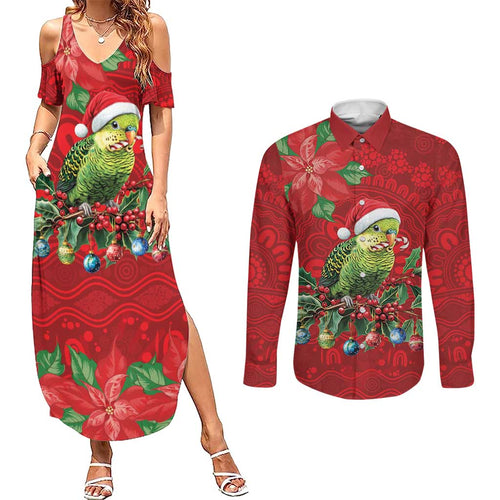 Aussie Green Budgerigar Couples Matching Summer Maxi Dress and Long Sleeve Button Shirt Aboriginal Inspired Christmas - Aussie Hoodie