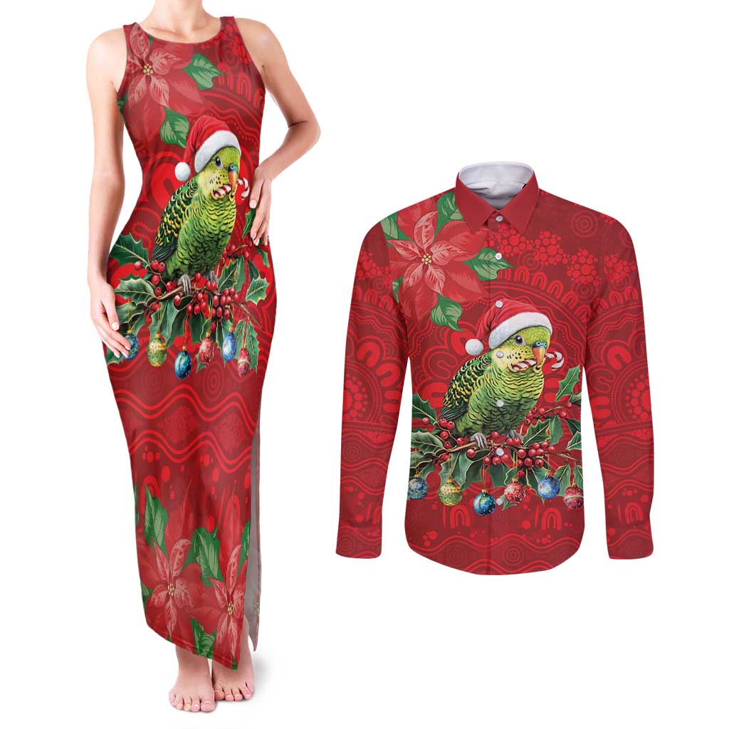 Aussie Green Budgerigar Couples Matching Tank Maxi Dress and Long Sleeve Button Shirt Aboriginal Inspired Christmas - Aussie Hoodie