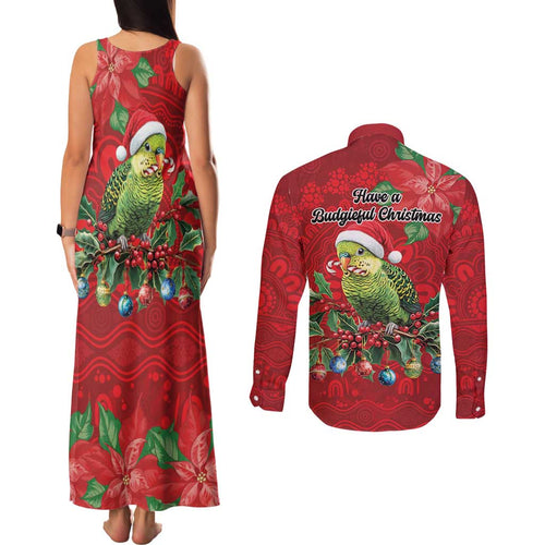 Aussie Green Budgerigar Couples Matching Tank Maxi Dress and Long Sleeve Button Shirt Aboriginal Inspired Christmas - Aussie Hoodie