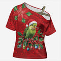 Aussie Green Budgerigar Cross Shoulder Shirt Aboriginal Inspired Christmas - Aussie Hoodie