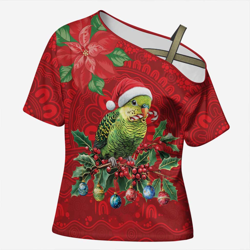 Aussie Green Budgerigar Cross Shoulder Shirt Aboriginal Inspired Christmas - Aussie Hoodie