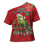 Aussie Green Budgerigar Cross Shoulder Shirt Aboriginal Inspired Christmas - Aussie Hoodie