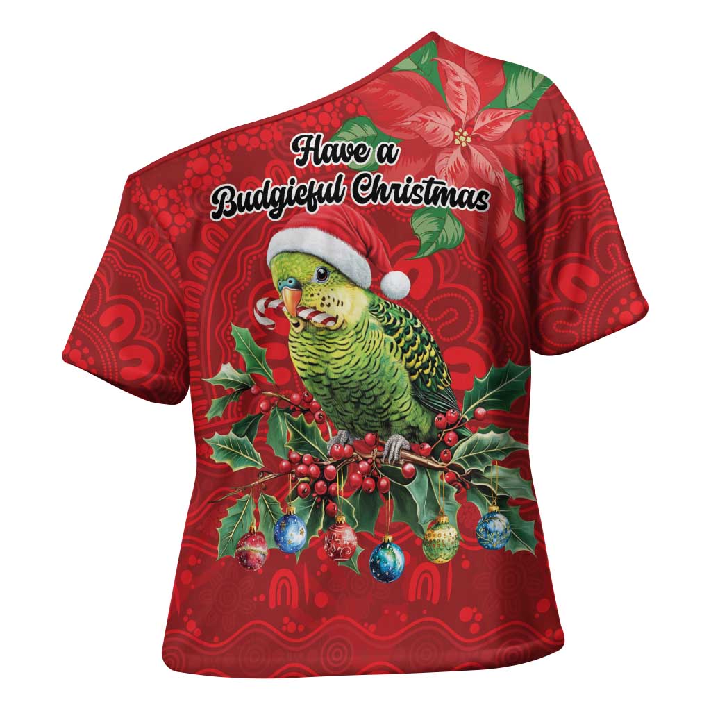Aussie Green Budgerigar Cross Shoulder Shirt Aboriginal Inspired Christmas - Aussie Hoodie