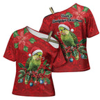 Aussie Green Budgerigar Cross Shoulder Shirt Aboriginal Inspired Christmas - Aussie Hoodie