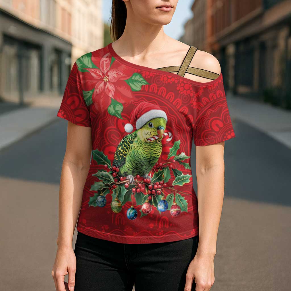 Aussie Green Budgerigar Cross Shoulder Shirt Aboriginal Inspired Christmas - Aussie Hoodie