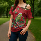 Aussie Green Budgerigar Cross Shoulder Shirt Aboriginal Inspired Christmas - Aussie Hoodie