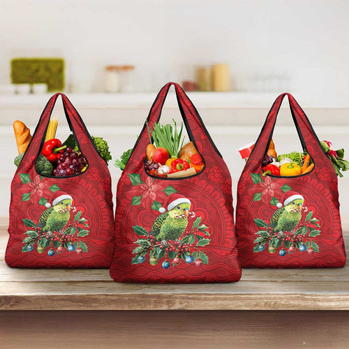 Aussie Green Budgerigar Grocery Bag Aboriginal Inspired Christmas - Aussie Hoodie