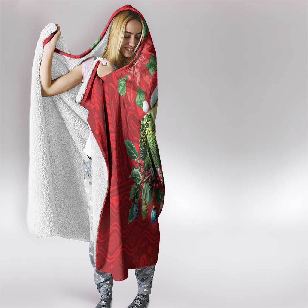 Aussie Green Budgerigar Hooded Blanket Aboriginal Inspired Christmas - Aussie Hoodie