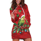 Aussie Green Budgerigar Hoodie Dress Aboriginal Inspired Christmas - Aussie Hoodie