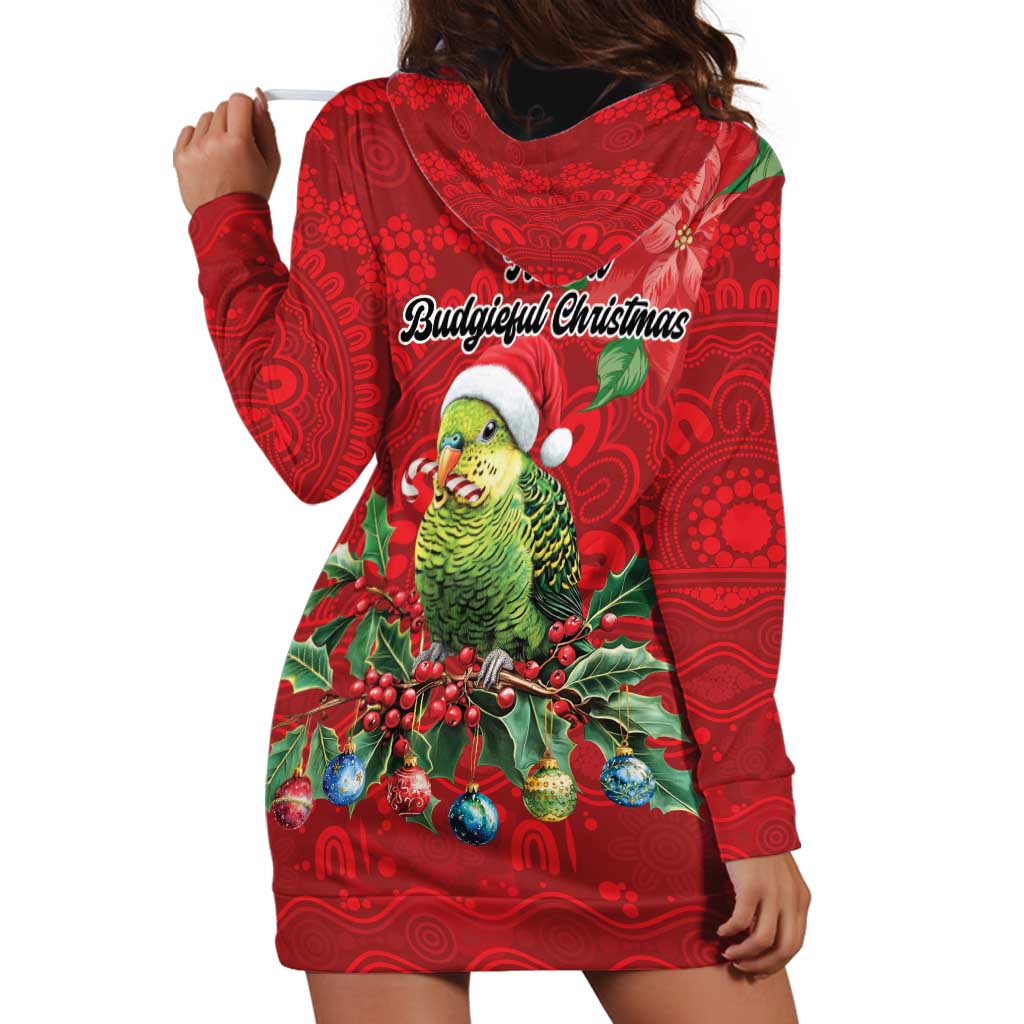 Aussie Green Budgerigar Hoodie Dress Aboriginal Inspired Christmas - Aussie Hoodie