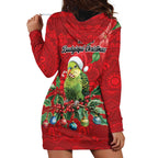 Aussie Green Budgerigar Hoodie Dress Aboriginal Inspired Christmas - Aussie Hoodie