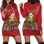 Aussie Green Budgerigar Hoodie Dress Aboriginal Inspired Christmas - Aussie Hoodie