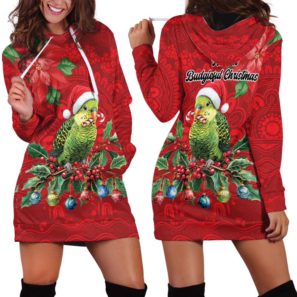 Aussie Green Budgerigar Hoodie Dress Aboriginal Inspired Christmas - Aussie Hoodie