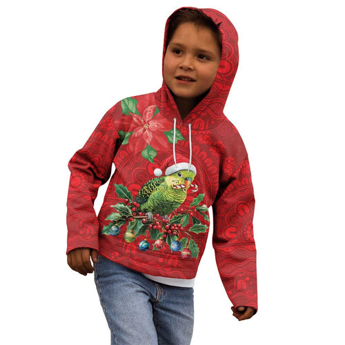 Aussie Green Budgerigar Kid Hoodie Aboriginal Inspired Christmas - Aussie Hoodie