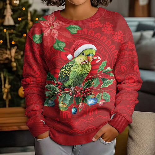 Aussie Green Budgerigar Kid Ugly Christmas Sweater Aboriginal Inspired Christmas - Aussie Hoodie