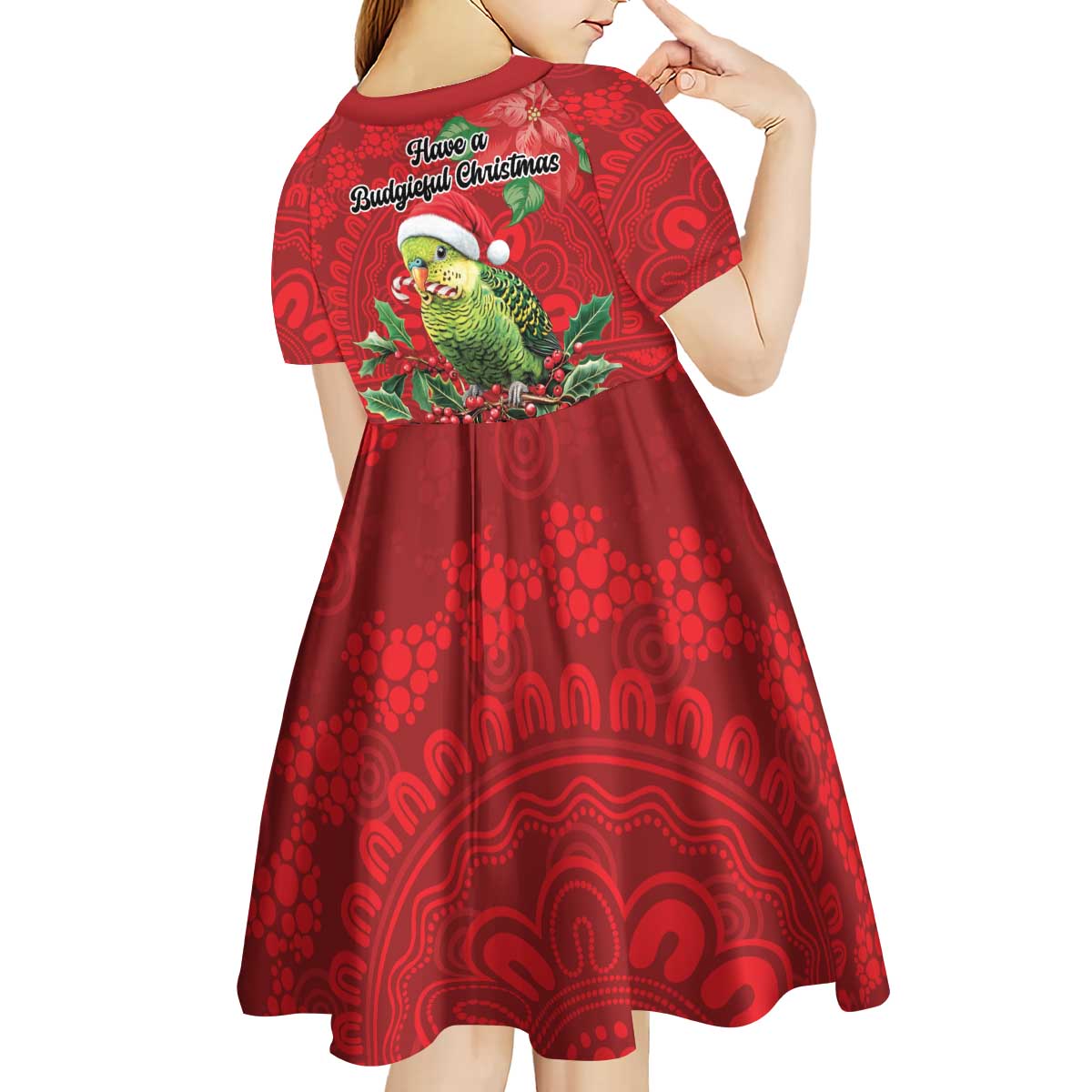 Aussie Green Budgerigar Kid Short Sleeve Dress Aboriginal Inspired Christmas - Aussie Hoodie
