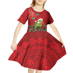 Aussie Green Budgerigar Kid Short Sleeve Dress Aboriginal Inspired Christmas - Aussie Hoodie